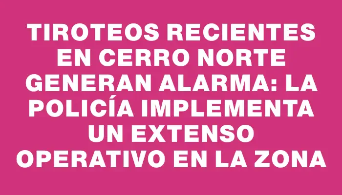 Tiroteos recientes en Cerro Norte generan alarma: la Policía implementa un extenso operativo en la zona
