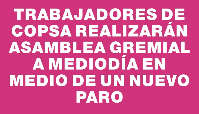 Trabajadores de Copsa realizarán asamblea gremial a mediodía en medio de un nuevo paro