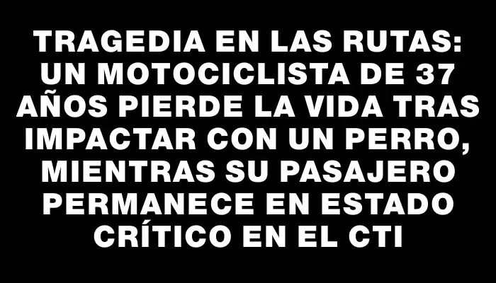 Tragedia en las rutas: un motociclista de 37 años pierde la vida tras impactar con un perro, mientras su pasajero permanece en estado crítico en el Cti