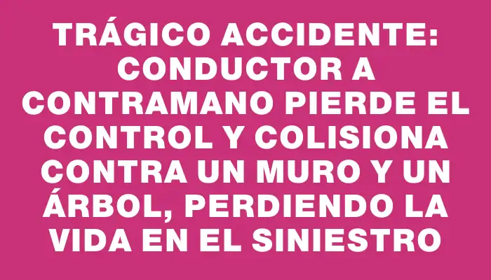 Trágico accidente: conductor a contramano pierde el control y colisiona contra un muro y un árbol, perdiendo la vida en el siniestro