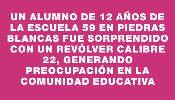 Un alumno de 12 años de la Escuela 59 en Piedras Blancas fue sorprendido con un revólver calibre 22, generando preocupación en la comunidad educativa