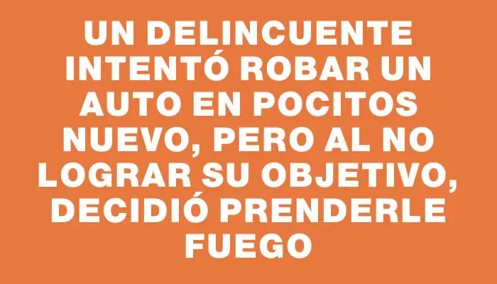 Un delincuente intentó robar un auto en Pocitos Nuevo, pero al no lograr su objetivo, decidió prenderle fuego