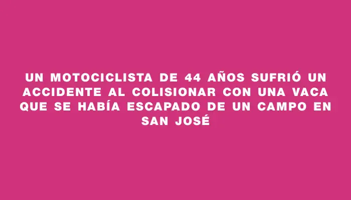 Un motociclista de 44 años sufrió un accidente al colisionar con una vaca que se había escapado de un campo en San José