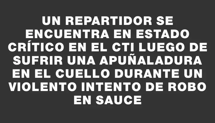 Un repartidor se encuentra en estado crítico en el Cti luego de sufrir una apuñaladura en el cuello durante un violento intento de robo en Sauce