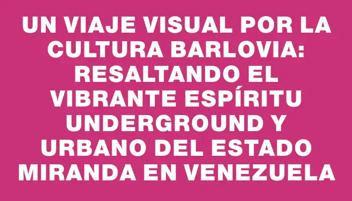 Un viaje visual por la Cultura Barlovia: Resaltando el vibrante espíritu underground y urbano del Estado Miranda en Venezuela