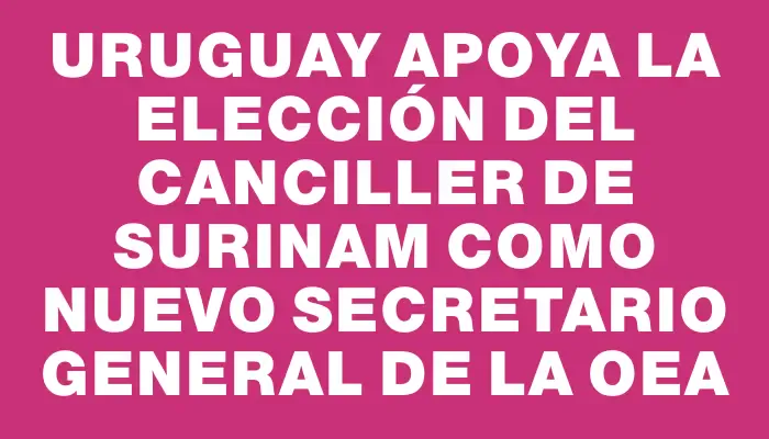 Uruguay apoya la elección del canciller de Surinam como nuevo secretario general de la Oea