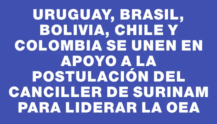 Uruguay, Brasil, Bolivia, Chile y Colombia se unen en apoyo a la postulación del canciller de Surinam para liderar la Oea