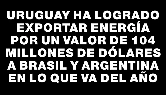 Uruguay ha logrado exportar energía por un valor de 104 millones de dólares a Brasil y Argentina en lo que va del año