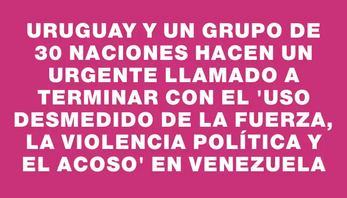 Uruguay y un grupo de 30 naciones hacen un urgente llamado a terminar con el "uso desmedido de la fuerza, la violencia política y el acoso" en Venezuela