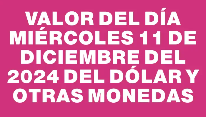 Valor del día Miércoles 11 de diciembre del 2024 del dólar y otras monedas