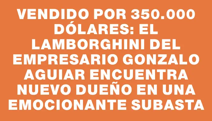 Vendido por 350.000 dólares: el Lamborghini del empresario Gonzalo Aguiar encuentra nuevo dueño en una emocionante subasta