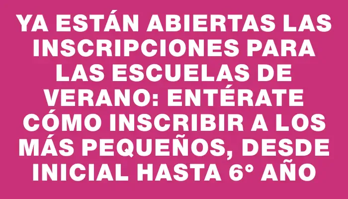 Ya están abiertas las inscripciones para las Escuelas de Verano: entérate cómo inscribir a los más pequeños, desde Inicial hasta 6° año