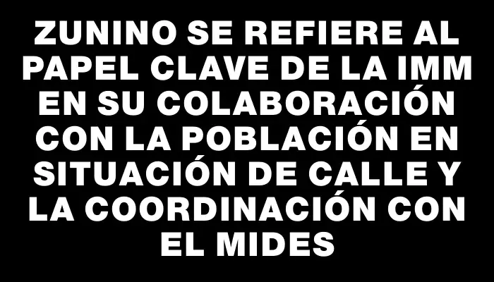 Zunino se refiere al papel clave de la Imm en su colaboración con la población en situación de calle y la coordinación con el Mides